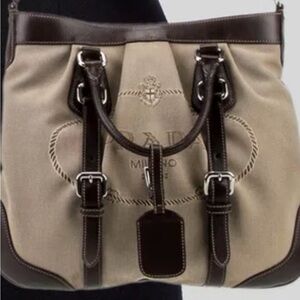 Prada Dark Brown and Beige Messenger Bag